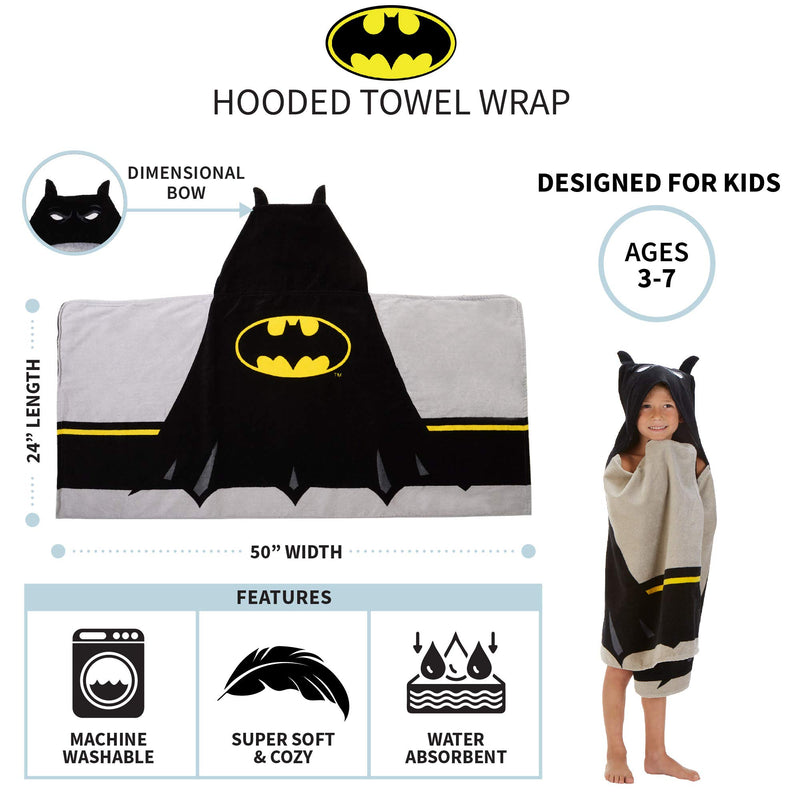  [AUSTRALIA] - Franco HH4598 Kids Bath and Beach Soft Cotton Terry Hooded Towel Wrap, 24" x 50", Batman 24" x 50"
