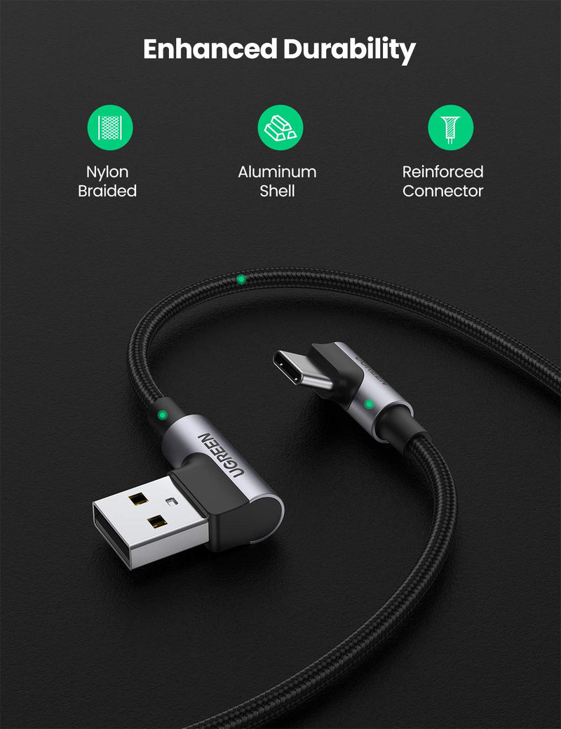 UGREEN USB C Cable 90 Degree Type C Cable 18W Fast Charging USB A to USB C Cable Right Angle for iPad Pro 2018 Samsung S21 S20 Note20 S10 S9 Google Pixel PS5 GoPro Hero 8 LG G8 V50 V20 Nintendo 1.5ft - LeoForward Australia