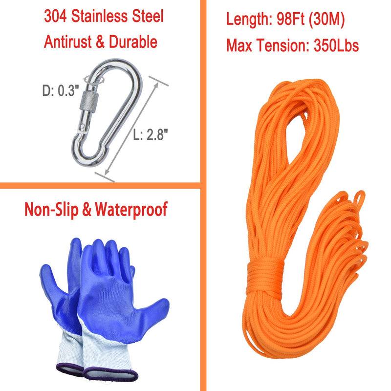 Magnets Fishing with 98Ft(30M) Nylon Rope, Carabine and Hand Gloves, 330Lbs(150Kg) Pulling Force Strong Neodymium Magnet for Salvage, Fishing and Retrieving - LeoForward Australia