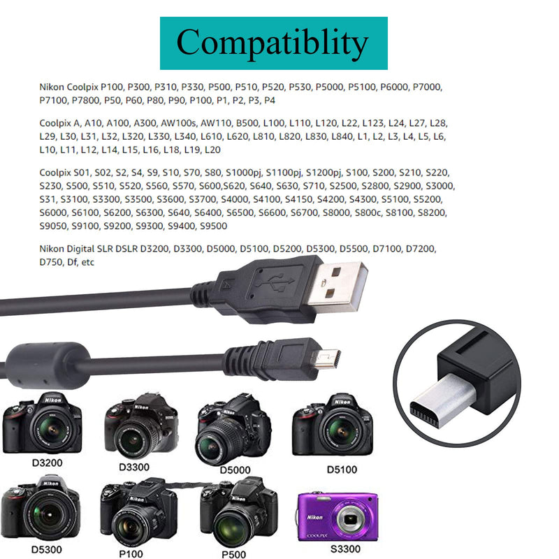  [AUSTRALIA] - Replacement UC-E6 Cable, USB Photo Transfer Cord Charger Cable for Nikon CoolPix, L, D, P, Series Digital Camera D3300 D750 D7200 Coolpix L340 L32 A10 P520 P500 S6000 S9200 S3300 S9100(4.9ft)