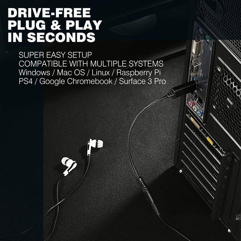  [AUSTRALIA] - USB to 3.5mm Headphone Jack Audio Adapter, Support USB to TRRS 4-Pole 3.5 aux Port Headset, External Stereo Sound Card for PC, Laptop, PS4,Mac etc (0.6 Feet, Black) 0.6 Feet