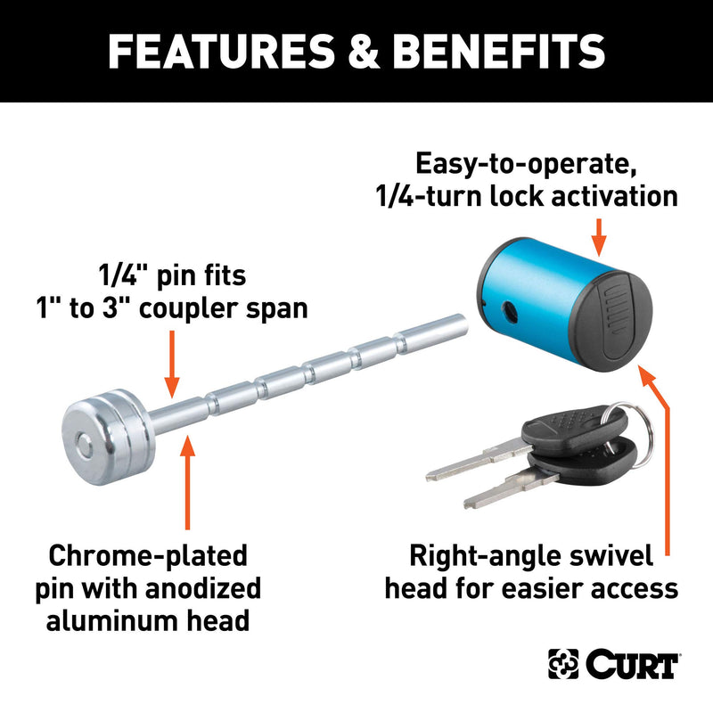  [AUSTRALIA] - CURT 23503 Right-Angle Trailer Coupler Lock, 1/4-Inch Pin Diameter, Up to 3-Inch Span