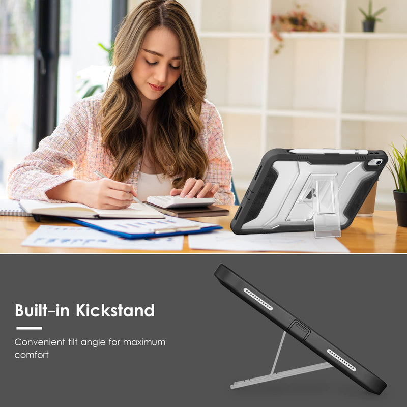  [AUSTRALIA] - DTTOCASE iPad 10th Generation Kickstand Protective Case 2022,iPad 10.9 Inch Cover with Matte Frosted Shockproof Back [Anti-Fingerprint,Anti-Scratch,Support Touch ID,Camera Protection]-Black Black