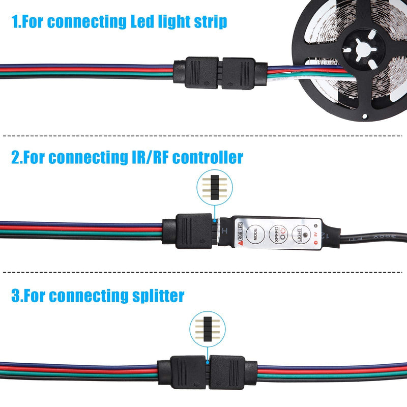  [AUSTRALIA] - 20 Pieces LED RGB Strip Light Connector Male and Female Connector Wire Cable 10 mm Wide Strip to Controller Adaptor with 10 Pieces Male 4 Pin Plugs for 5050 3528 RGB LED Light Strip