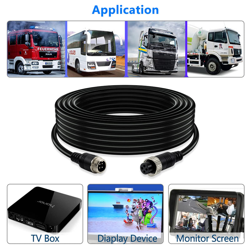  [AUSTRALIA] - 4 Pin Camera Cord Car Video Aviation Extension Cable,Lonlonty 50Ft Backup Camera Extension Cable Dash Cam Rear View for CCTV Rearview Camera Truck Trailer Camper Bus Vehicle Backup Monitor System 50Ft/15M