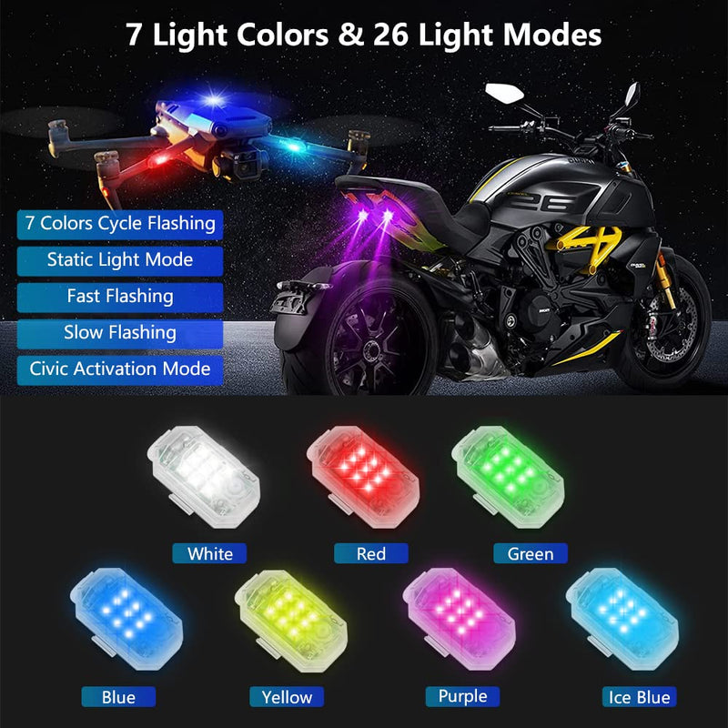  [AUSTRALIA] - LECART Wireless Remote Control Anti-Collision Strobe Lights 7 Colors Battery Operated Led Motorcycle Drone Lights for Night Flying Riding Mini Car Emergency Strobe Warning Light 2 Pcs Remote Control Strobe Lights / 2 Pcs