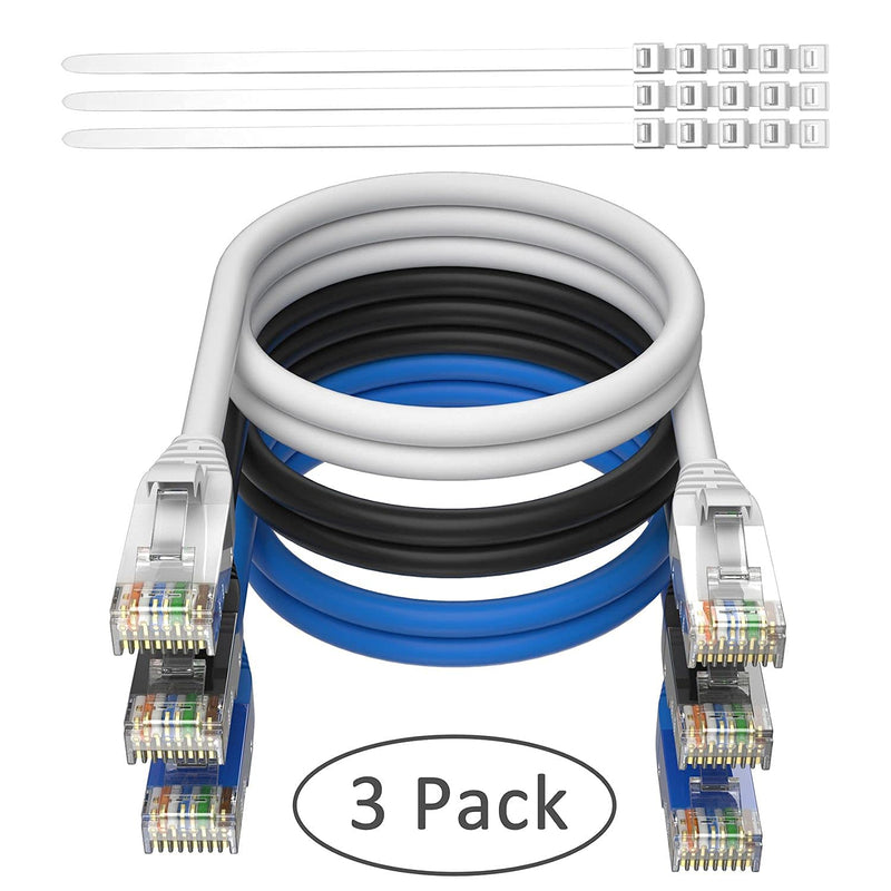  [AUSTRALIA] - Adoreen Cat 6 Ethernet Cable 2 ft-3 Pack-Multi Colors, Gigabit Patch Cord, Soft & Flexible, High Speed Cat6 RJ45 LAN Internet Network Cable Faster Than Cat 5e Cat 5 Cable +15 Ties-(0.61m) 3 PACK