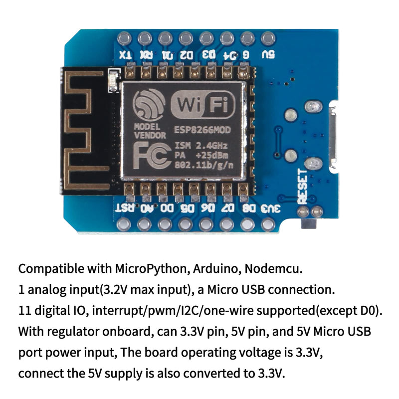  [AUSTRALIA] - Aokin ESP8266 ESP-12F D1 Mini NodeMcu Lua 4MByte WLAN WiFi Internet Development Board for Arduino, Compatible with WeMos D1 Mini, 5 Pcs