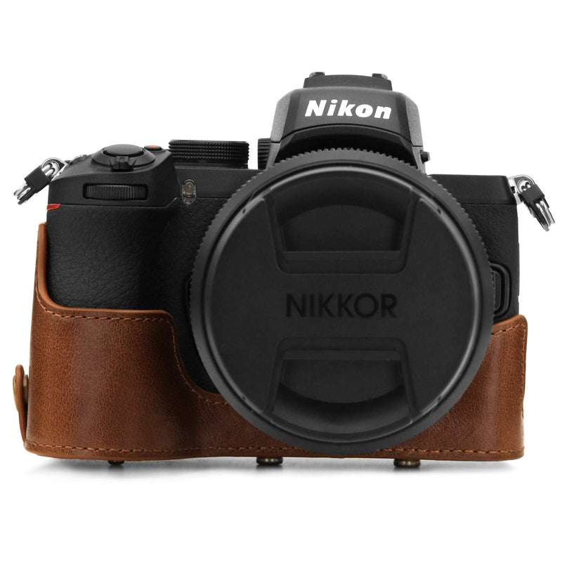  [AUSTRALIA] - MegaGear Ever Ready Genuine Leather Camera Case Compatible with Nikon Z50 (50-250mm) Brown