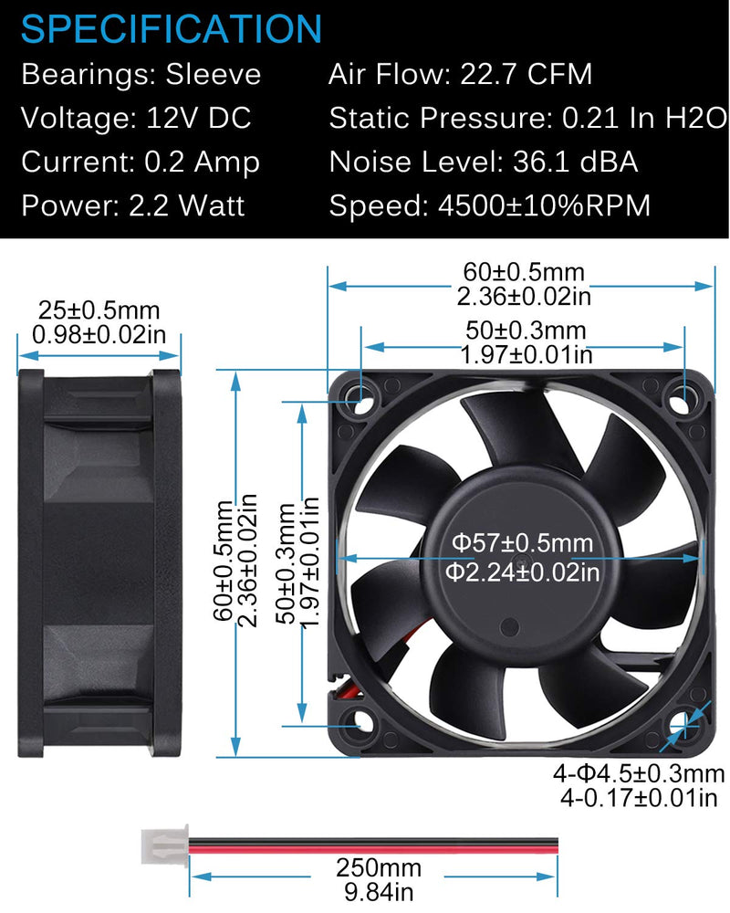  [AUSTRALIA] - GDSTIME Dc 12V 60mm 6cm 60x60x25mm 2 Wire Brushless Cooling Fan