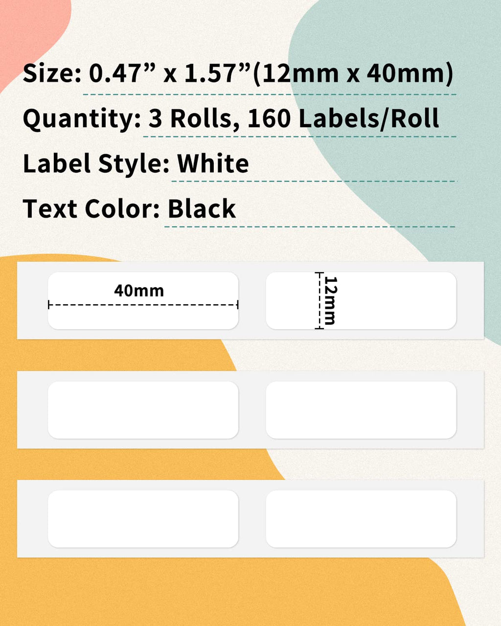  [AUSTRALIA] - Thermal Label Paper Adhesive Label for Q30S Label Makers, White, 3/8" X 1 1/2" (12mm X 40mm), Strong Adhesion, Waterproof, 3 Rolls 12mmx40mm