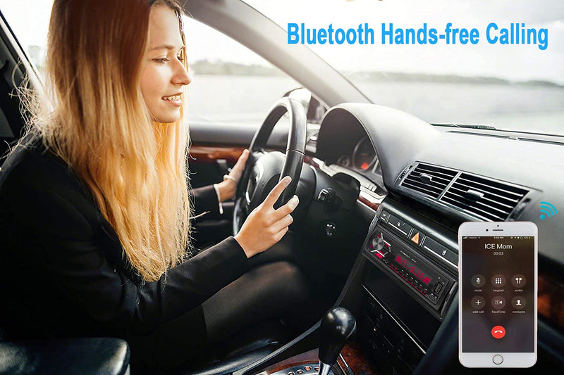 Single Din Car Stereo Bluetooth, 7 Color Car Radio Receiver with USB, MP3 Player/FM/WMA/TF/AUX-in, Hands-Free Calling, Wireless Remote Control - LeoForward Australia