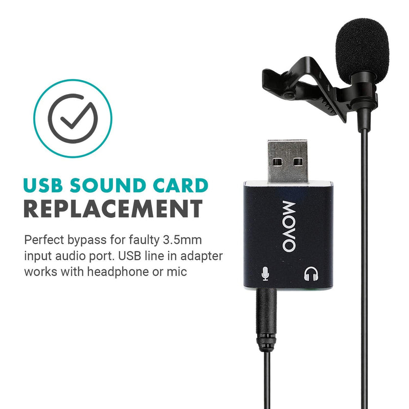  [AUSTRALIA] - Movo USB-AC 3.5mm TRS Microphone to USB 2.0 Stereo Audio External Sound Card Adapter for PC and Mac. USB Sound Card Adapter for Computer or Laptop Convert USB Input to 3.5mm TRS Headphone or Mic Jack