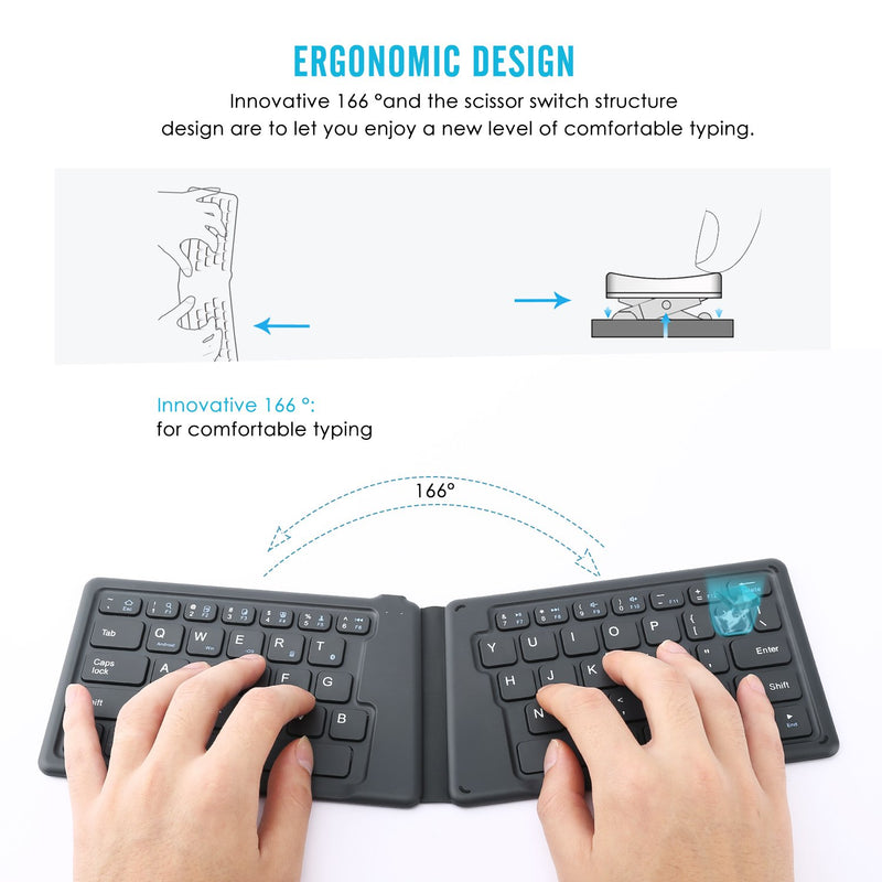  [AUSTRALIA] - MoKo Wireless Bluetooth Keyboard, Ultra-Thin Foldable Rechargeable Keyboard for iPhone, iPad 9.7, iPad pro, Fire HD 10, Compatible with All iOS, Android and Windows Tablets Smartphones Devices, Gray
