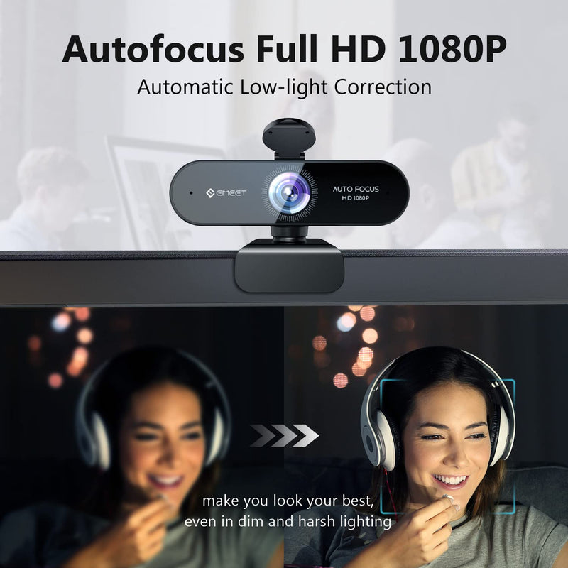  [AUSTRALIA] - HD Webcam 1080P, USB Webcam with Privacy Cover & 2 Noise-Canceling Mics, Fast AutoFocus, eMeet Nova 96°FOV Wide Angle Webcam, Plug & Play Camera for Computer for Zoom/Skype, Meeting/Online Classes