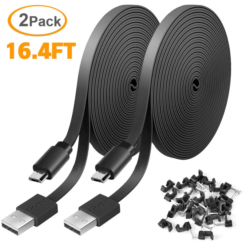  [AUSTRALIA] - 2 Pack 16.4FT Power Extension Cable for WyzeCam,WyzeCam Pan,WYZE Cam OG,KasaCam Indoor,NestCam Indoor, Blink,Amazon Cloud Cam, USB to Micro USB Durable Charging and Data Sync Cord (Black) Black
