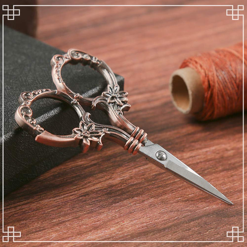  [AUSTRALIA] - 2 Pair Embroidery Scissors, Classic Daisy Design Scissors Sharp Tip Stainless Steel, Vintage Sewing Scissors DIY Tools Dressmaker Small Scissor for Fabric, Embroidery, Craft, Needlework(Red Bronze)