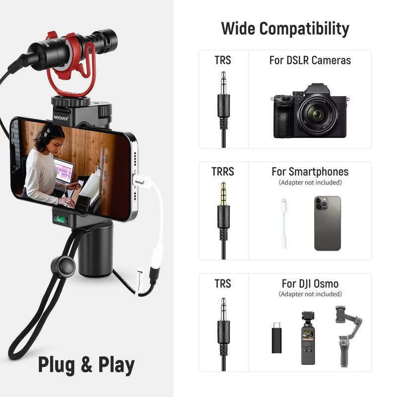  [AUSTRALIA] - NEEWER Video Microphone for Phone, On Camera Mic Kit with Red Pro Shock Mount Compatible with iPhone Android Smart Phones DSLR Camera Tablet (iPhone Adapter Not Included), CM14 PRO