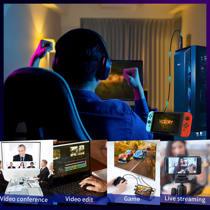  [AUSTRALIA] - Papeaso Capture Card, Video Capture Card HDMI to USB/Type-C 1080P 60FPS Game Capture Card for Streaming, Teaching, Video conferencing or Live Broadcasting Black