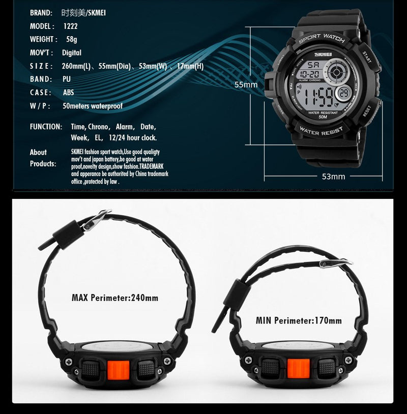 Men's Digital Sport Watches Waterproof Military Multifunctional LED Backlight Rubber Strap Big Number Watch for Men Orange Black - LeoForward Australia