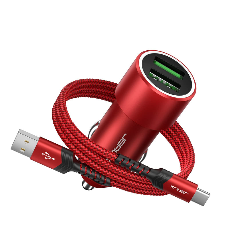  [AUSTRALIA] - JSAUX Car Charger 36W Fast Charging, All Metal Dual USB QC 3.0 Cigarette Lighter Adapter with USB-C Cable[3.3ft] Compatible with Samsung Galaxy S10/S9/S8 Plus, Note 9/8, iPhone 7/8 Plus/X/XR/XS-Red Red with 3.3 ft cable