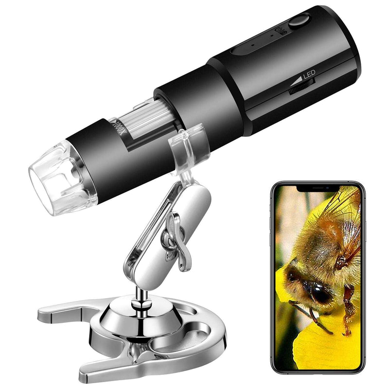  [AUSTRALIA] - STPCTOU Wireless Digital Microscope 50X-1000X Handheld Portable Mini WiFi USB Microscope Camera with 8 LED Lights for iPhone/iPad/Smartphone/Tablet/PC-Black Black