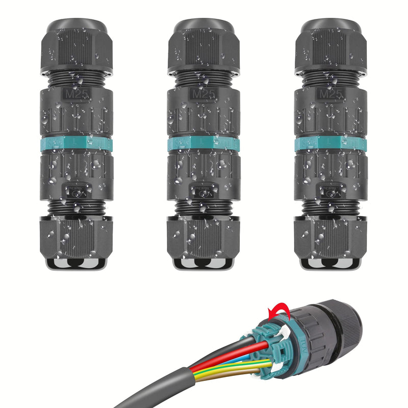  [AUSTRALIA] - HOSPAOP Cable connector waterproof 5-pin, IP68 connection sleeve underground cable junction box for Ø5-14 mm cable diameter, distribution box outdoor waterproof connection box black, 3 pieces, plastic 3 pieces - 5 pin