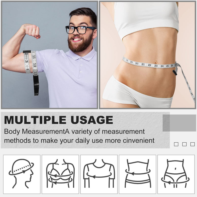  [AUSTRALIA] - 2 Pieces Automatic Telescopic Tape Measure,Body Measuring Tape 60 Inches,Self-Tighten Measure Ruler Retractable Measuring Tapes for Weight Loss Ergonomic Design,Black and White