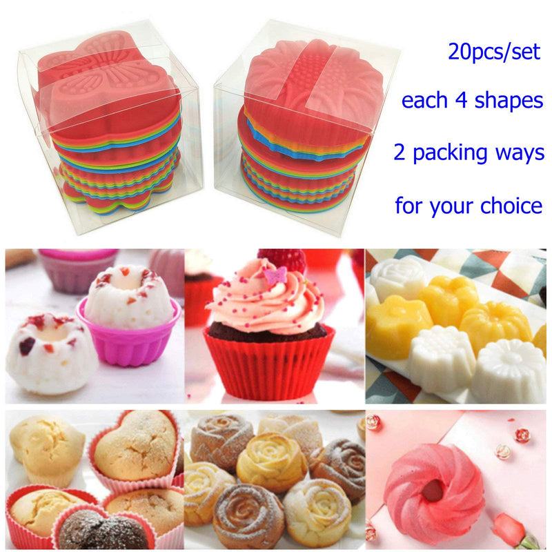  [AUSTRALIA] - Arestle 4 shapes 20 pack Silicone Muffin Cups, Non-stick Cupcake Liners, Reusable FDA and BPA Free Silicone Baking Molds