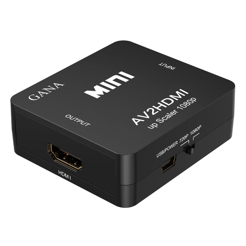  [AUSTRALIA] - RCA to HDMI, GANA 1080P Mini RCA Composite CVBS AV to HDMI Video Audio Converter Adapter Supporting PAL/NTSC with USB Charge Cable for PC Laptop Xbox PS4 PS3 TV STB VHS VCR Camera DVD (Black)