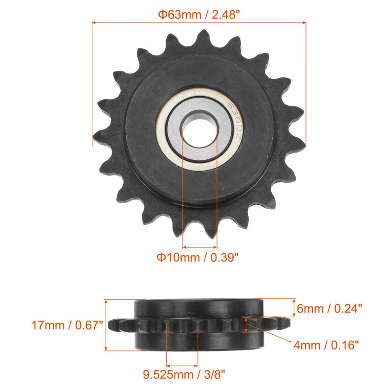  [AUSTRALIA] - uxcell #35 Chain Idler Sprocket, 10mm Bore 3/8" Pitch 19 Tooth Tensioner, Black Oxide Finished C45 Carbon Steel with Insert Single Bearing for ISO 06C Chains 63mm