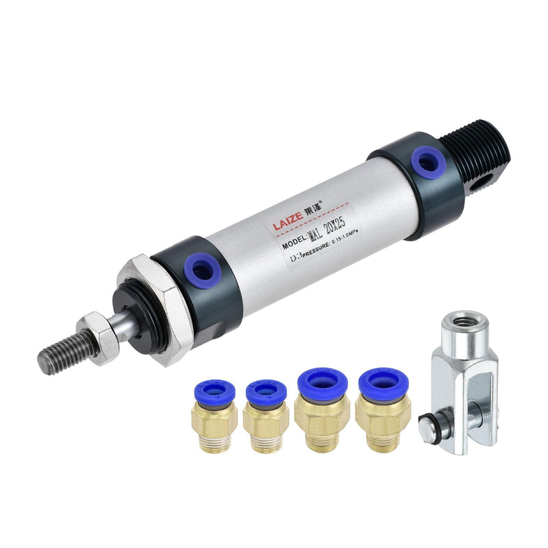  [AUSTRALIA] - uxcell Pneumatic Air Cylinder 20mm Bore 25mm Stroke with Y Connector and Quick Fittings, MAL 20x25, for Automatic Equipment 20mmx25mm