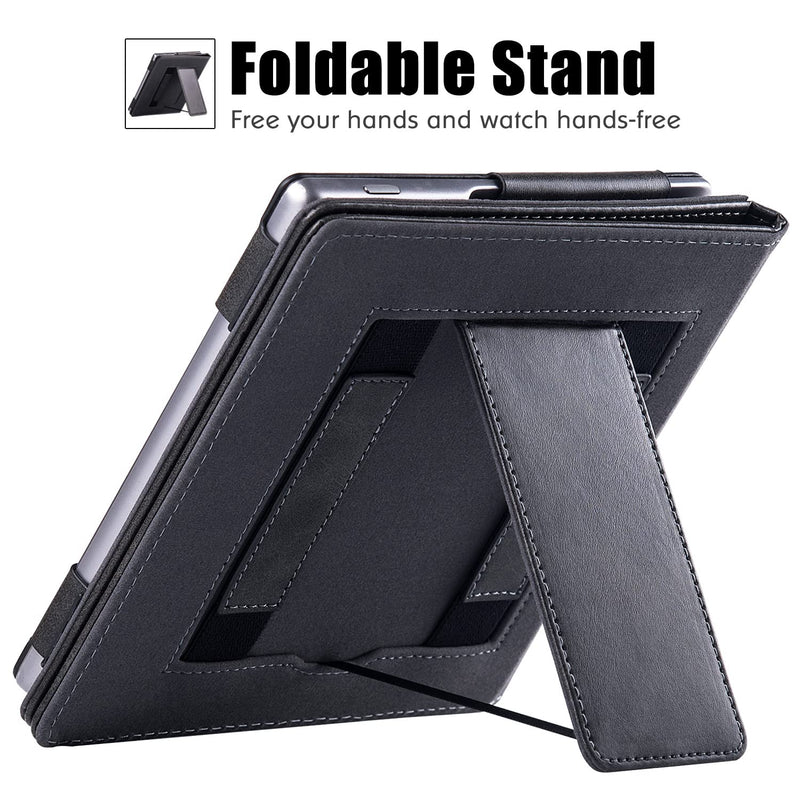  [AUSTRALIA] - BOZHUORUI Stand Case for 7 inch Kindle Oasis (10th Generation, 2019 Release and 9th Generation, 2017 Release) - PU Leather Sleeve Cover with Two Hand Straps and Auto Sleep/Wake (Rock Black) Rock Black