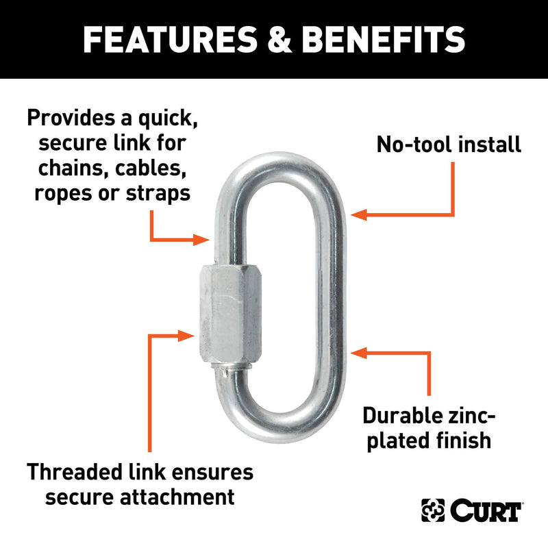  [AUSTRALIA] - CURT 82903 Threaded Quick Link Trailer Safety Chain Hook Carabiner Clips 5/16-Inch Diameter, 1,760 lbs, 2-Pack