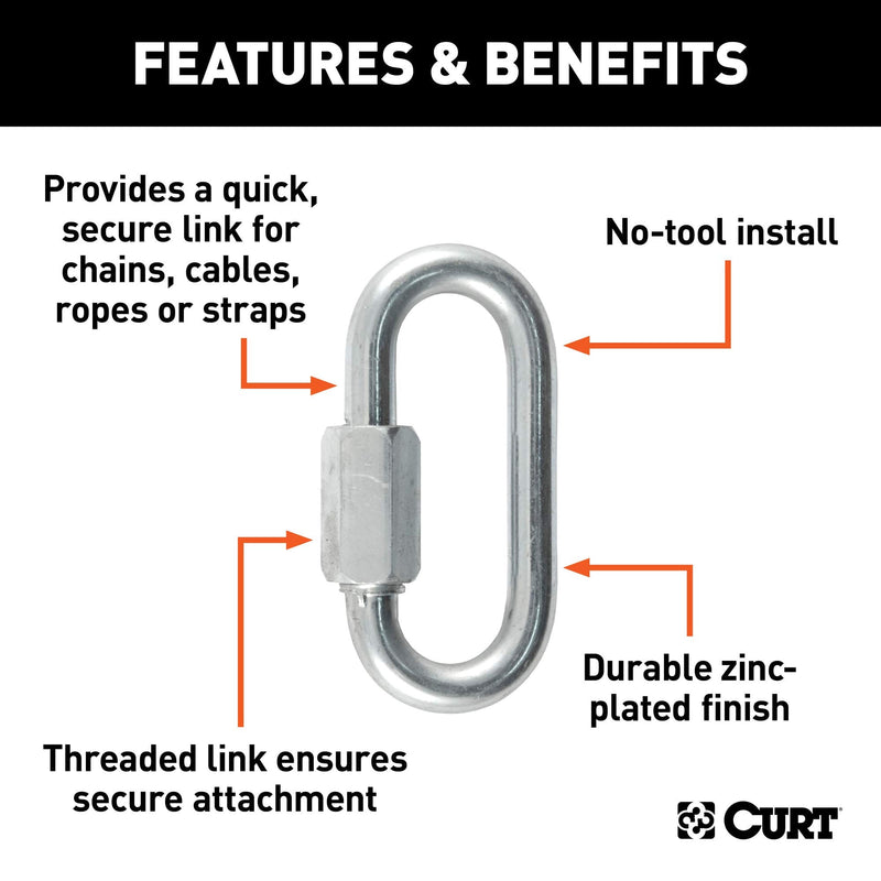  [AUSTRALIA] - CURT 82901 Threaded Quick Link Trailer Safety Chain Hook Carabiner Clip, 5/16-Inch Diameter, 8,800 lbs Break Strength