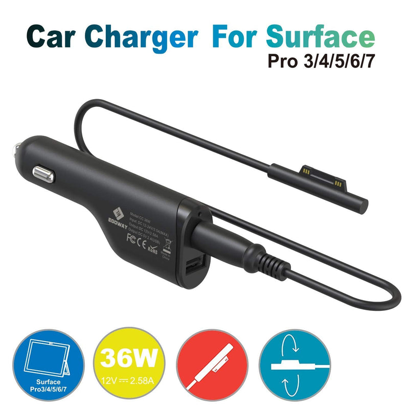  [AUSTRALIA] - Surface Pro Car Charger, E EGOWAY 36W 12V 2.58A Car Charger Power Supply Compatible with Surface Pro 3 Pro 4 Book Go and Surface Laptop with 5V 2.4A USB Fast Charging Port