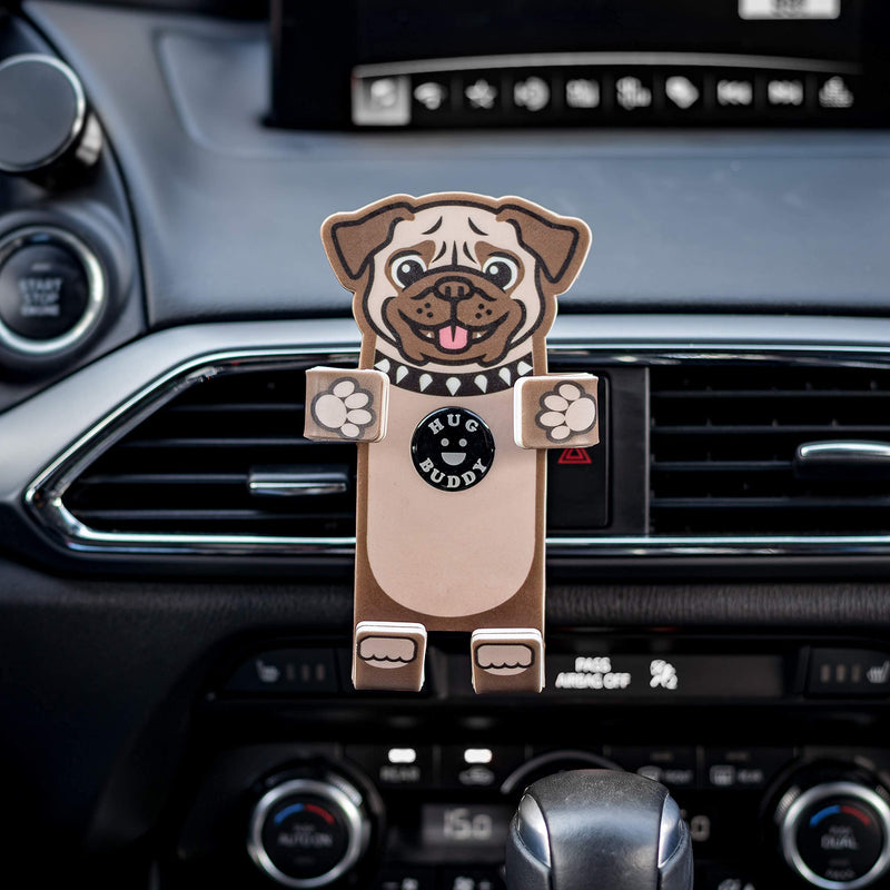  [AUSTRALIA] - Hug Buddy Pug Dog Air Vent Car Phone Holder, Adjustable, Universal Fit, Cell Phone Mount Compatible with iPhone, Samsung Galaxy, LG, Google, Pixel, Moto, Black and Other Smartphones
