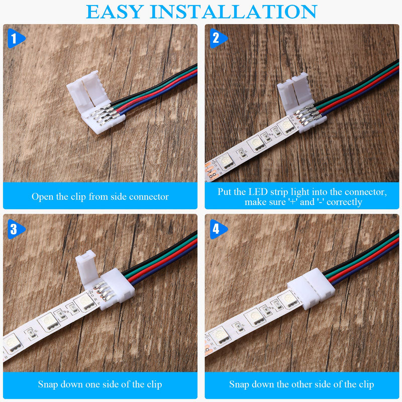  [AUSTRALIA] - 20 Pieces LED RGB Strip Light Connector Male and Female Connector Wire Cable 10 mm Wide Strip to Controller Adaptor with 10 Pieces Male 4 Pin Plugs for 5050 3528 RGB LED Light Strip