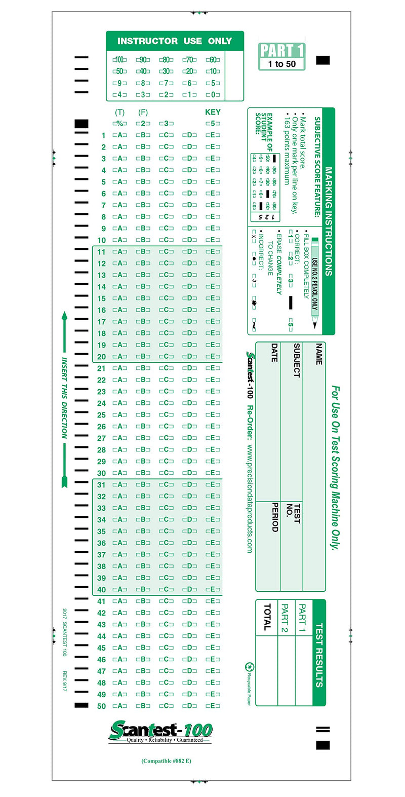  [AUSTRALIA] - SCANTEST-100, 882 E Compatible Testing Forms (50 Sheet Pack)