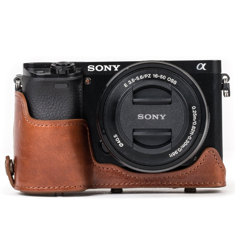  [AUSTRALIA] - MegaGear Ever Ready MG559 Genuine Leather Camera Case, Bag for Sony Alpha A6000, A6300 with 16-50mm (Dark Brown) Dark Brown