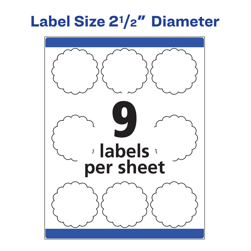 Avery Scallop 2.5 Inch Round Labels with Sure Feed for Laser & Inkjet Printers, 90 White Labels (8218) Textured Pack of 90 - LeoForward Australia