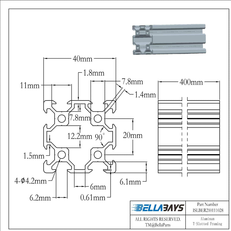  [AUSTRALIA] - BELLA BAYS 1 pcs 400mm 15.75“ 4040 V Type Slot Aluminum Extrusion Profile European Standard 40mmx40mm Anodized Silver Linear Rail Guide Frame for 3D Printer Laser Engraving Machine CNC Workbench DIY 1pcs V-Type - 400mm(15.75") Length - Silver