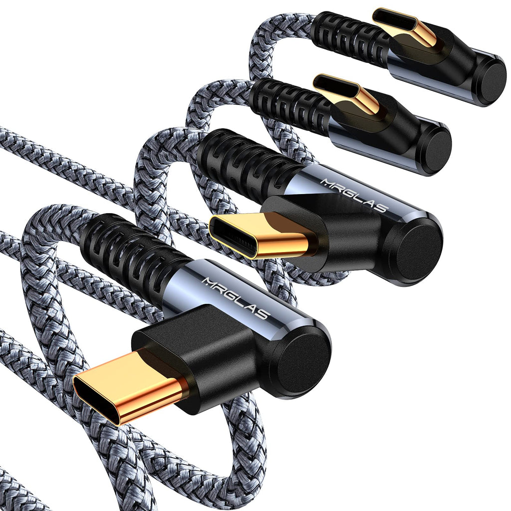  [AUSTRALIA] - USB C Cable, 4-Pack [90°, Gold-Plated] 3.1A Type C Charger Fast Charging USB C Cable Right Angle,MRGLAS [10/6.6/3.3/1.6FT] Nylon Braided USBC Charge Cable Compatible Galaxy S10 S9 S8 Plus S21 Note 10 Grey