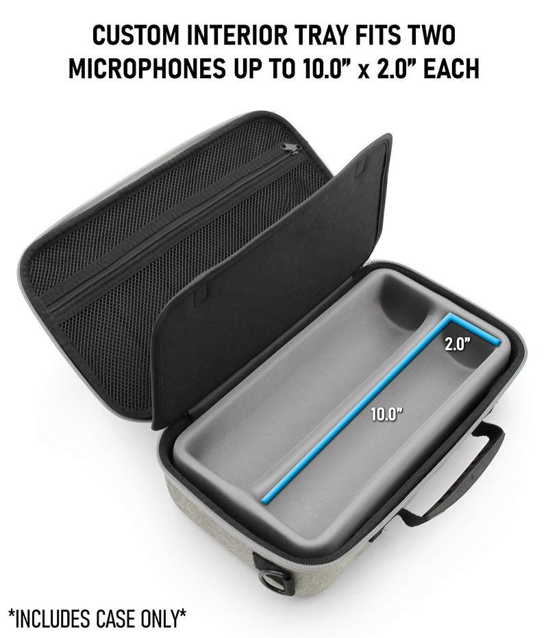  [AUSTRALIA] - CASEMATIX Dual Wireless Microphone Case for Wireless Mic System Compatible with Sennhesier, Shure Microphones and More, Dual Mic Bag with Shoulder Strap and Hard Shell Gray Exterior