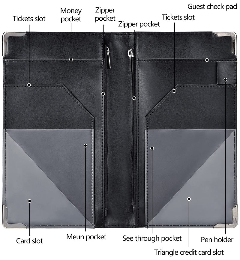  [AUSTRALIA] - Server Books for Waitress - 5x9 Waiter Book Server Wallet with Zipper Pocket, Cute Waitress Book&Waitstaff Organizer with Money Pocket Fit Server Apron Black