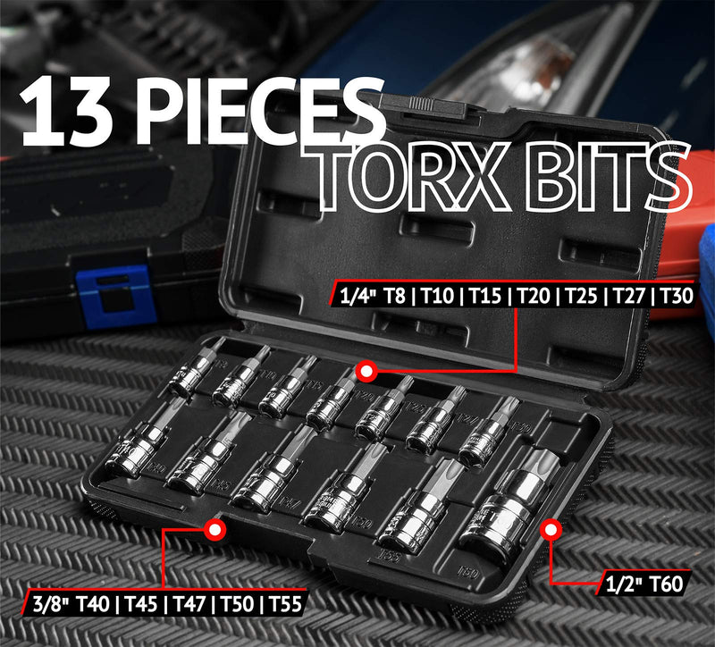 EPAuto Torx Bit Socket Set, Star Socket T8-T60, Cr-V, 13 Pieces - LeoForward Australia