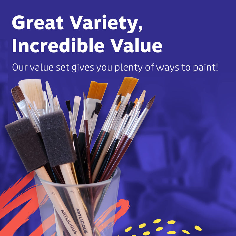  [AUSTRALIA] - Artlicious Paint Brush Set - Pack of 25, Assorted Variety, All-Purpose Paint Brushes - Use with Acrylic, Oil, Watercolor, Gouache Paints, Face Nail Art, Miniature Detailing and Rock Painting 25 Pack