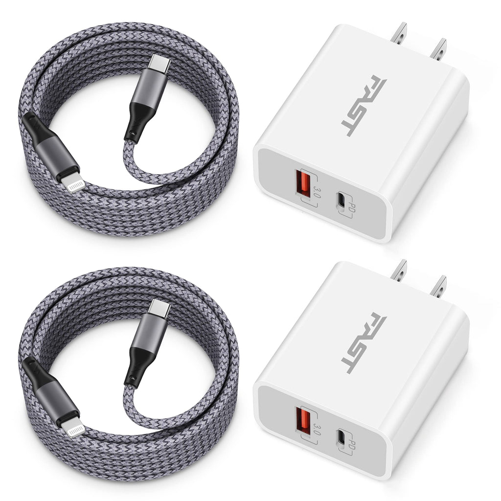  [AUSTRALIA] - iPhone 14 13 12 Super Fast Charger [Apple MFi Certified], LUOSIKE 2-Pack 20W PD Fast USB C Wall Charger Block with 10FT Long USB C to Lightning Cable for iPhone 14 13 12 Pro Max Mini 11 XS XR X, iPad