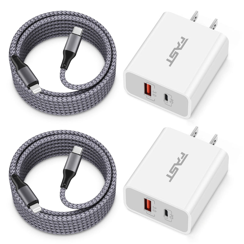  [AUSTRALIA] - iPhone 14 13 12 Super Fast Charger [Apple MFi Certified], LUOSIKE 2-Pack 20W PD Fast USB C Wall Charger Block with 10FT Long USB C to Lightning Cable for iPhone 14 13 12 Pro Max Mini 11 XS XR X, iPad