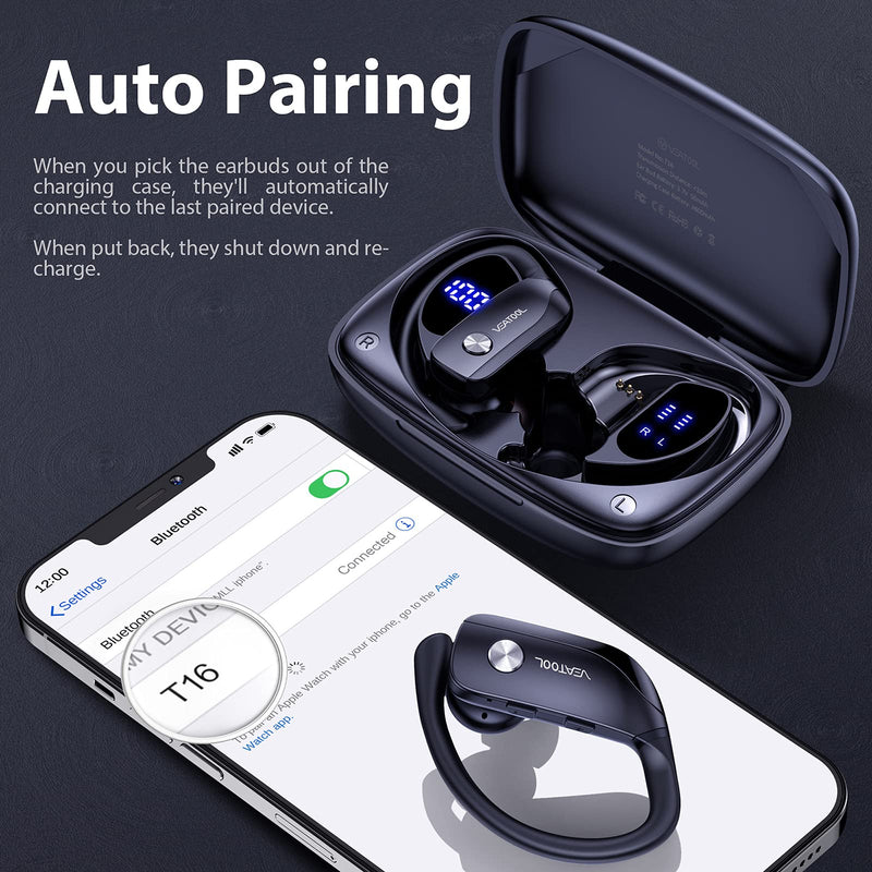  [AUSTRALIA] - Wireless Earbuds Bluetooth Headphones 48hrs Play Back Sport Earphones with LED Display Over-Ear Buds with Earhooks Built-in Mic Headset for Workout Black BMANI-VEAT00L